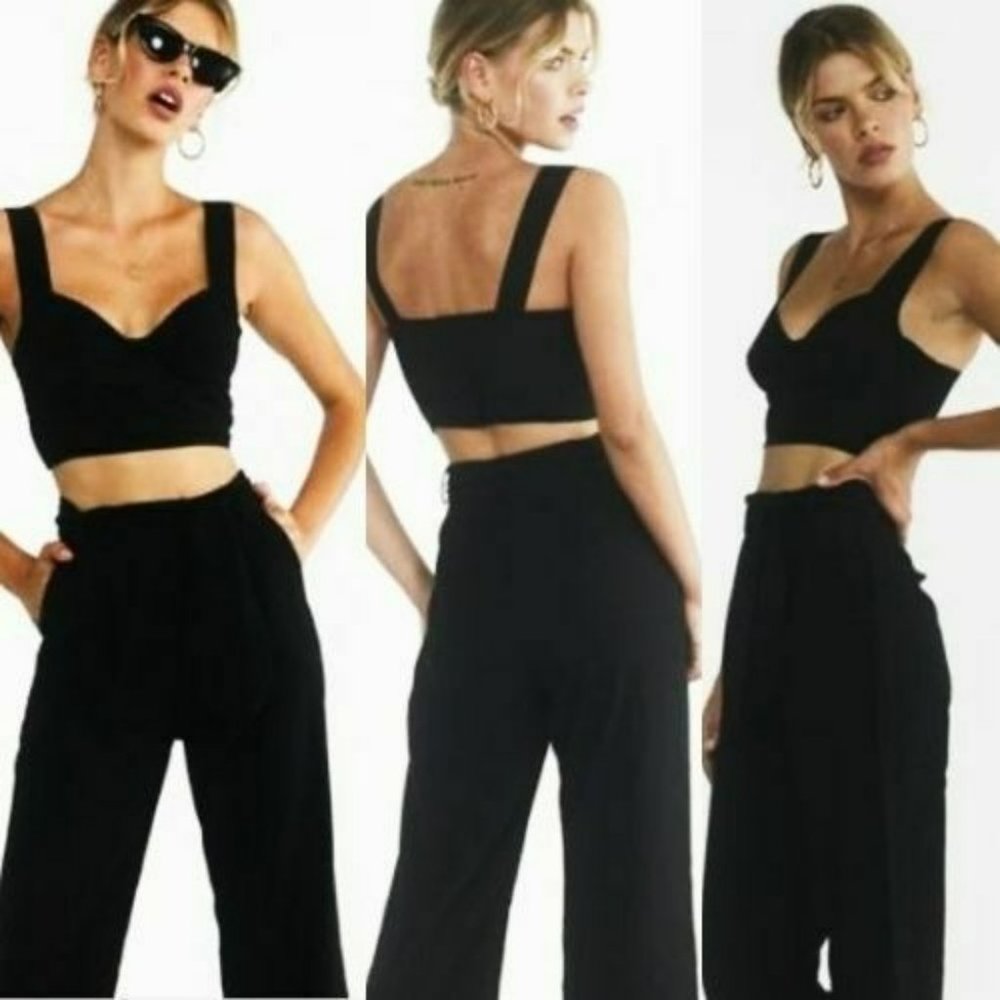 Y2K Bustier Crop Top Womens XS Black Tank E Girl Grunge Sexy GOLDIE‎
